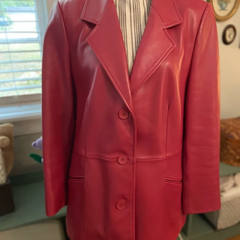 Nordstrom Women's Red Genuine Leather Blazer - Picture 2 of 8
